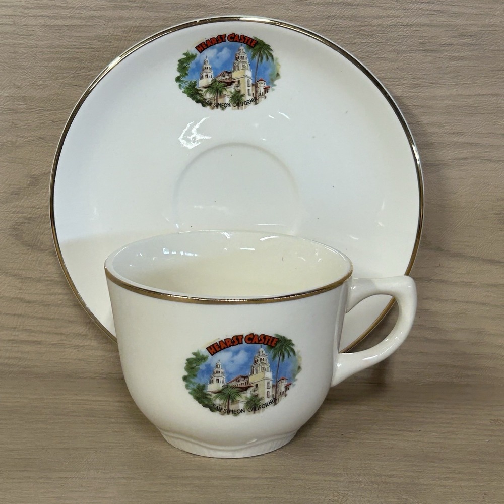 Vtg Hearst Castle Cup And Saucer Made in USA souvenier San Simeon California